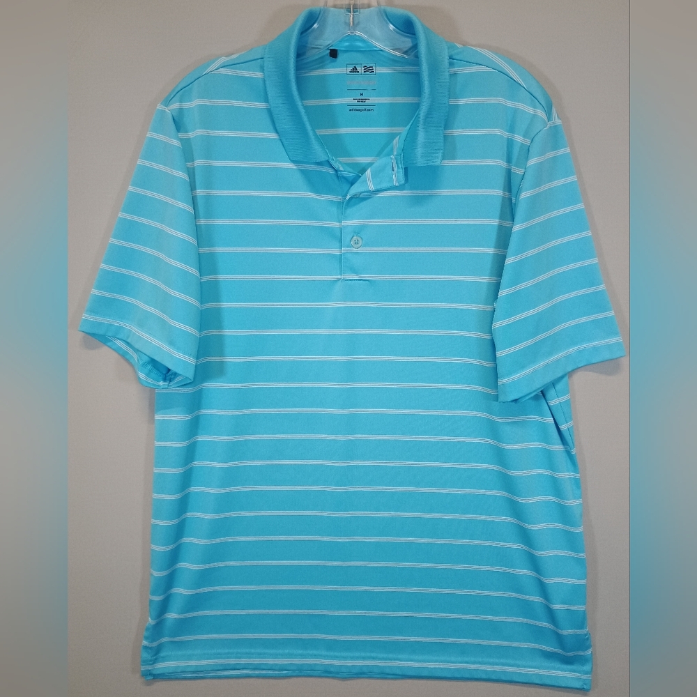 Adidas Golf Puremotion Men’s Medium Blue Striped Performance Polo Shirt